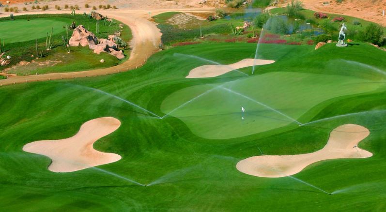 Green being watered at Desert Springs